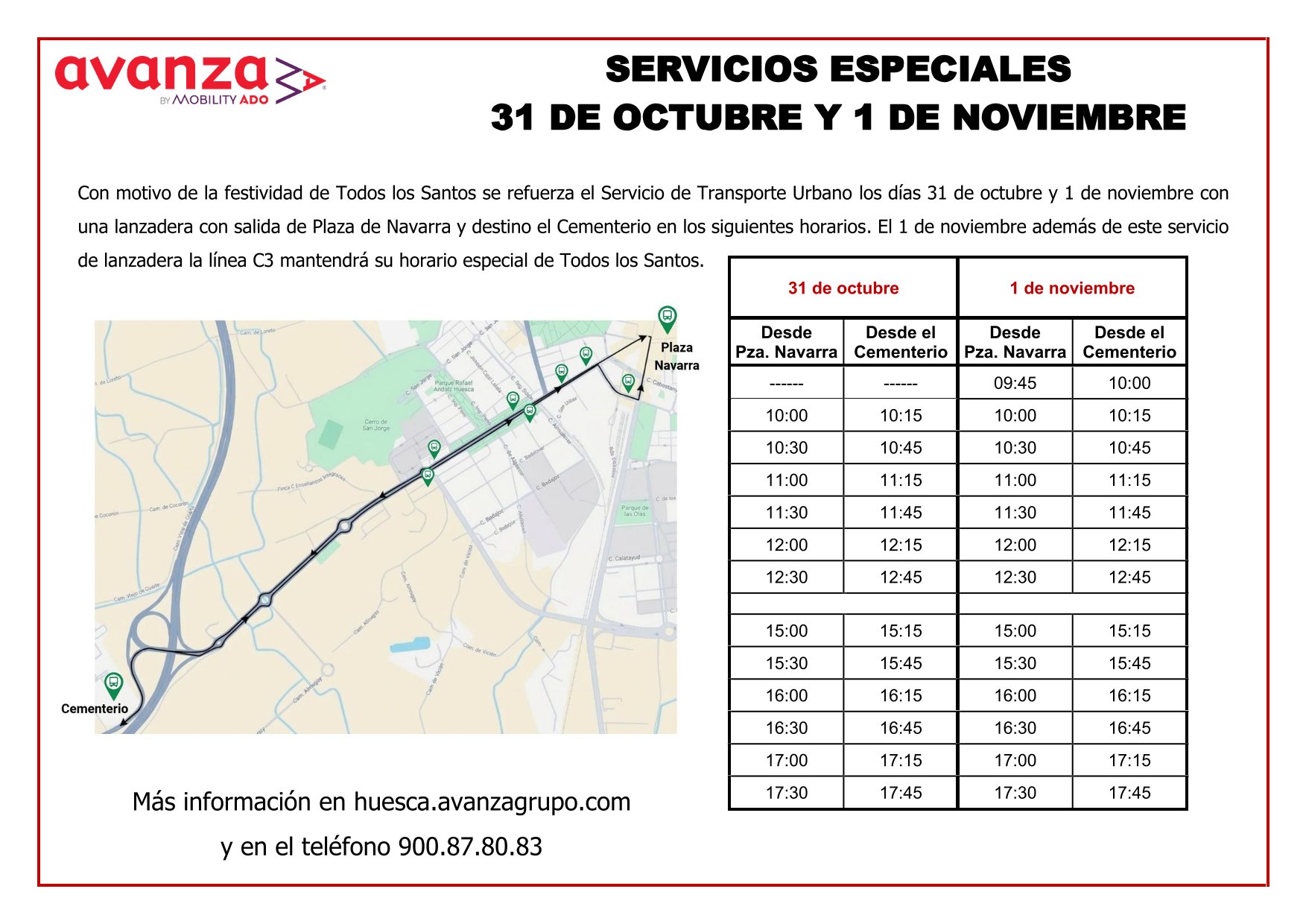 Servicios lanzadera  - Todos los Santos días 31 de octubre y 1 de noviembre.